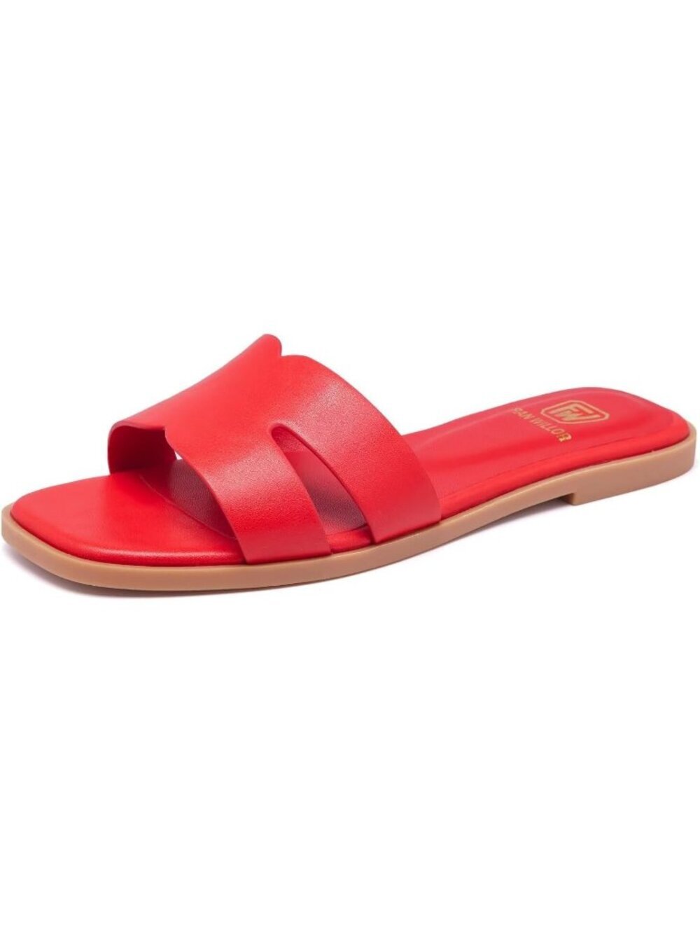 Women's Red Flat Comfortable Slides Fashion Square Open Toe Slip Beach Sandal